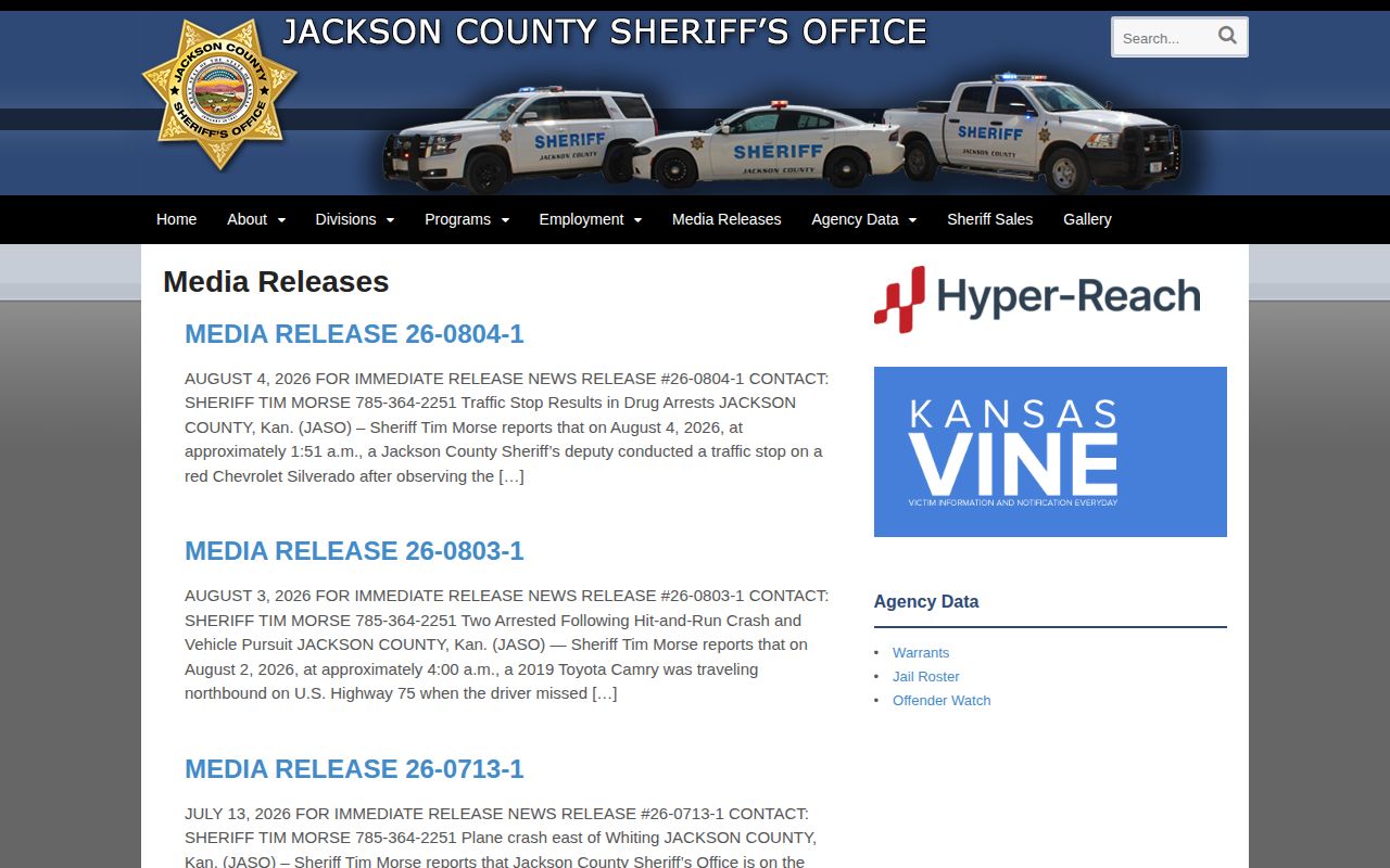 Jackson County Sheriff's Office arrest and incident media releases