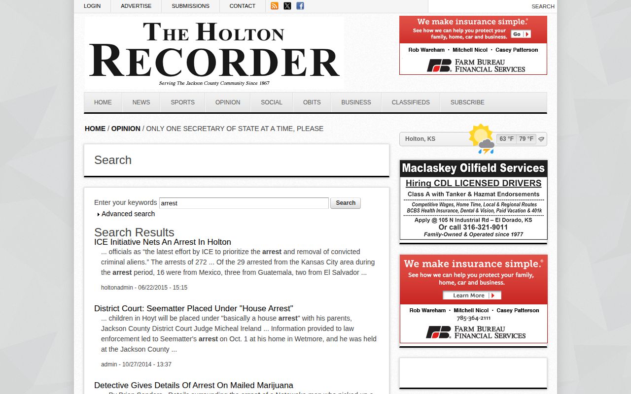 Jackson County arrest news search at The Holton Recorder