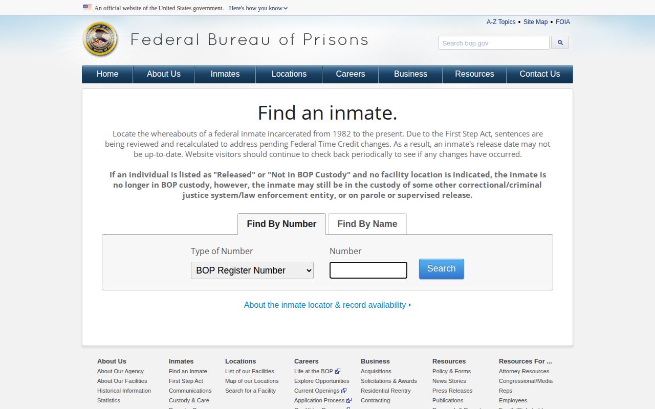 Federal BOP locator for custody after a Jackson County case